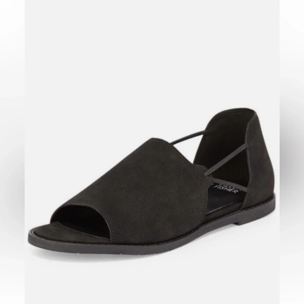 Eileen Fisher Black Nubuck Leather Open-Toe d'Orsay Flats Size 8.5